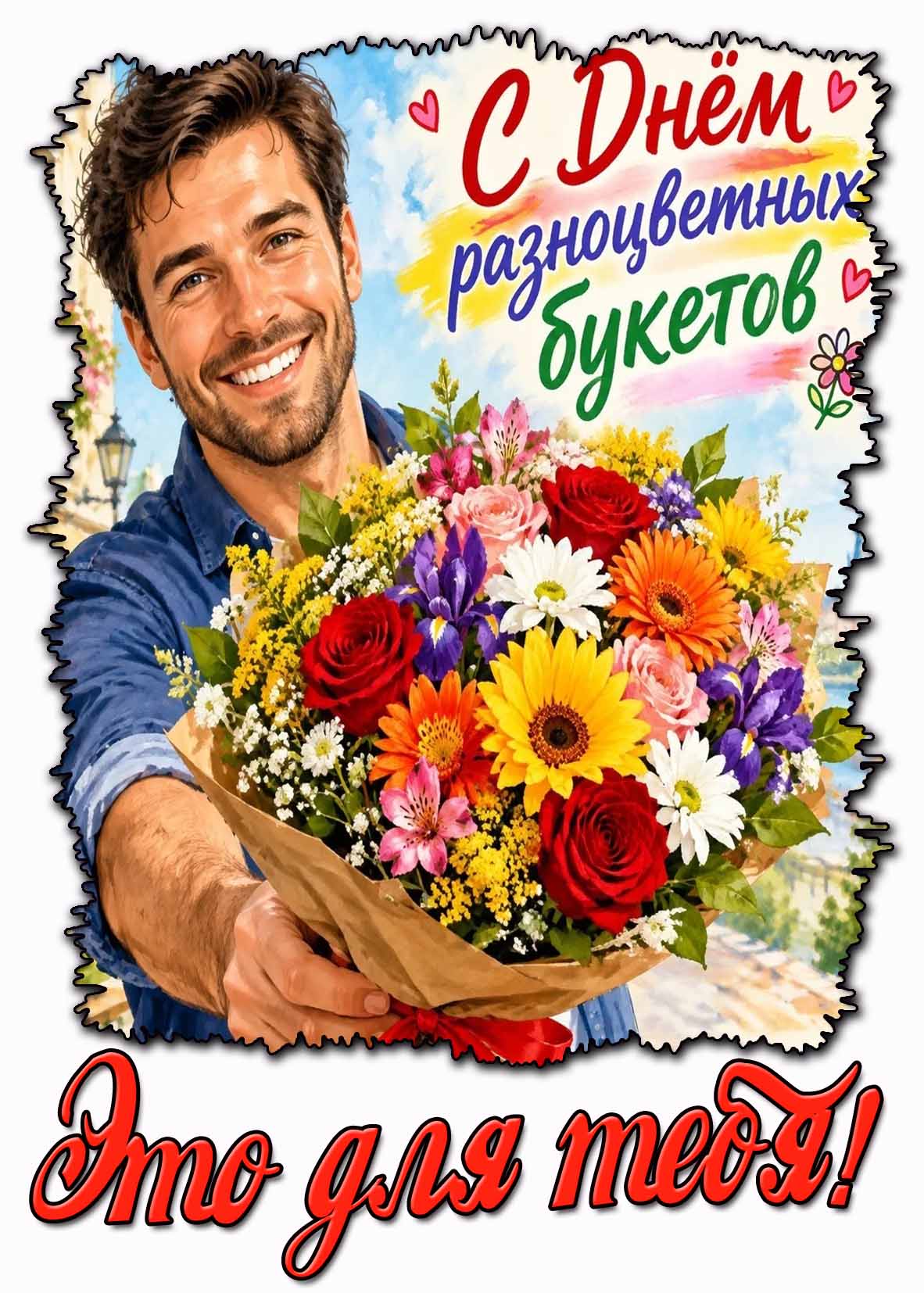 Картинка "С днём разноцветных букетов! Это для тебя!"