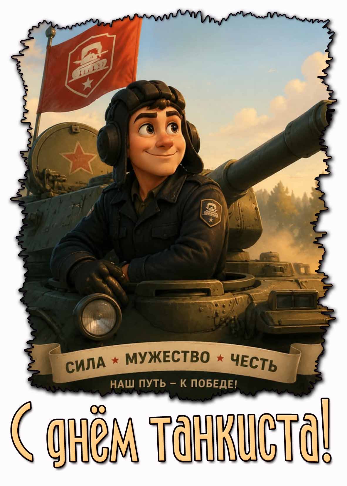 Картинка "С днём танкиста! Сила! Мужество! Честь! Наш путь - к победе!"