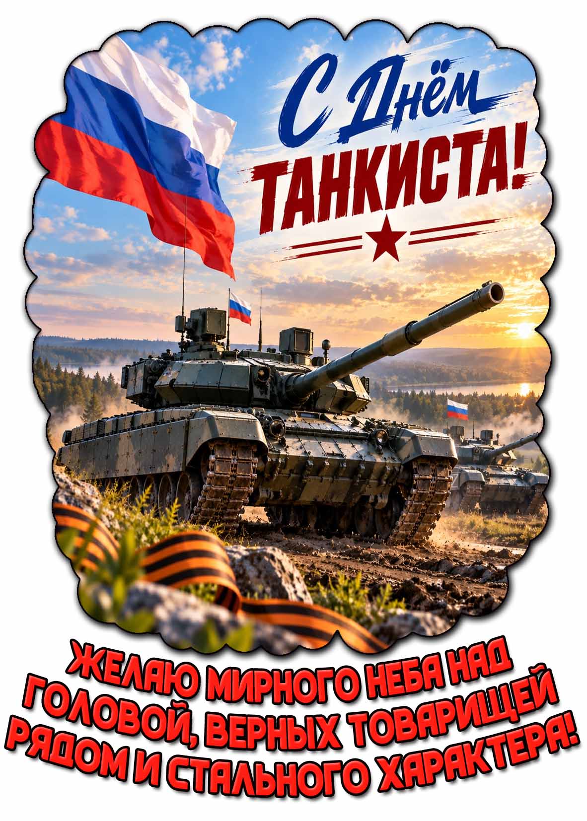 Картинка "С днём танкиста! Желаю мирного неба над головой, верных товарищей рядом и стального характера!"