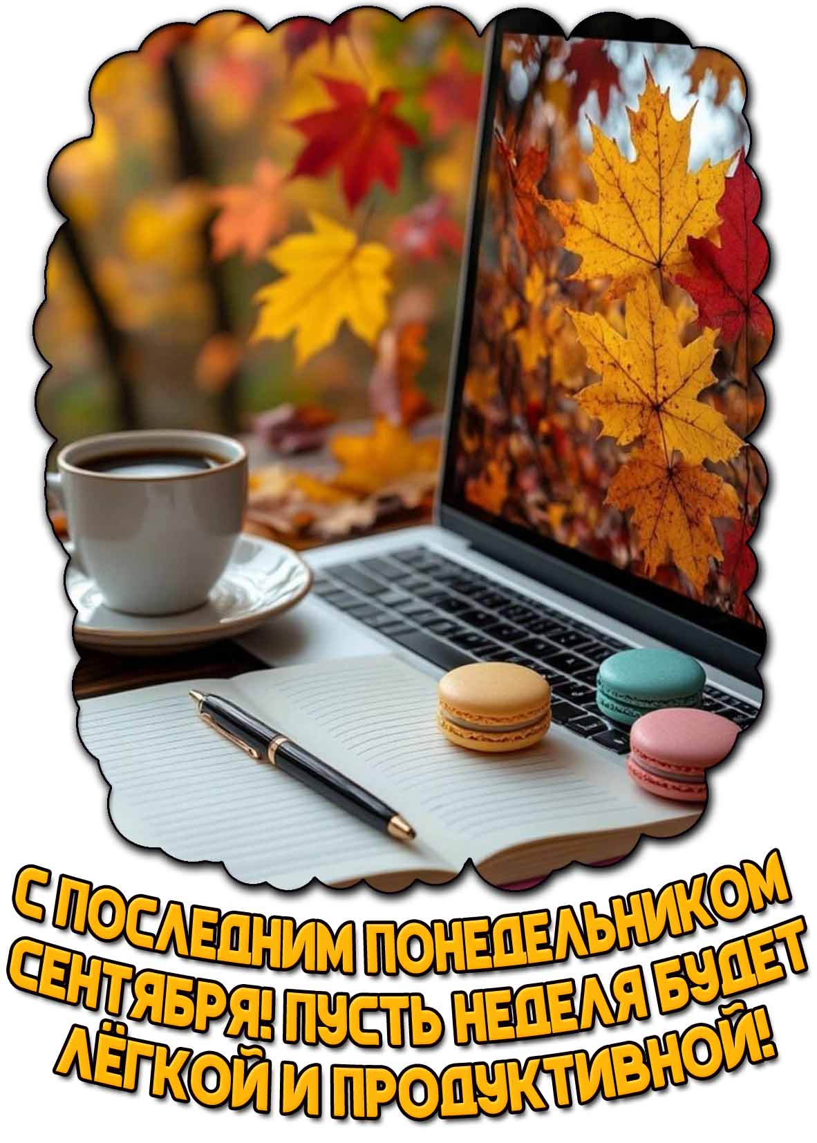 Картинка "С последним понедельником сентября! Пусть неделя будет лёгкой и продуктивной!"