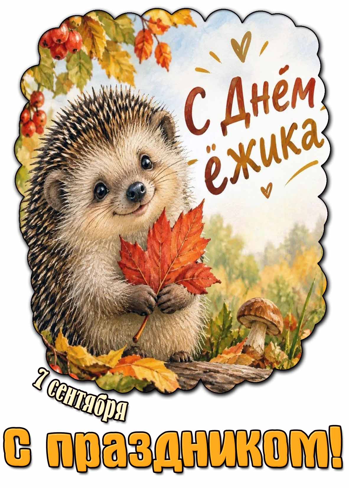 Красивая картинка 7 сентября - с днём ёжика! С праздником!