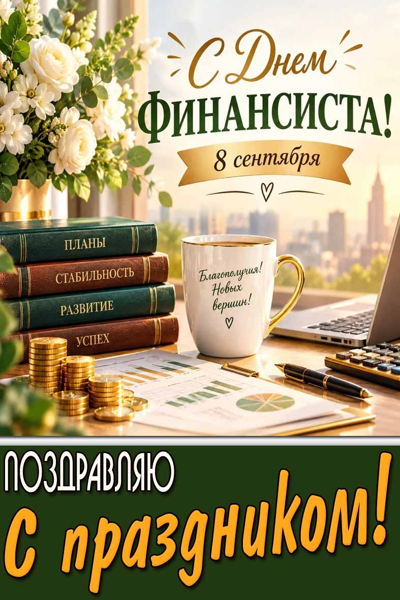 Красивая картинка 8 сентября - с днём финансиста! Благополучия! Новых вершин! Поздравляю с праздником!