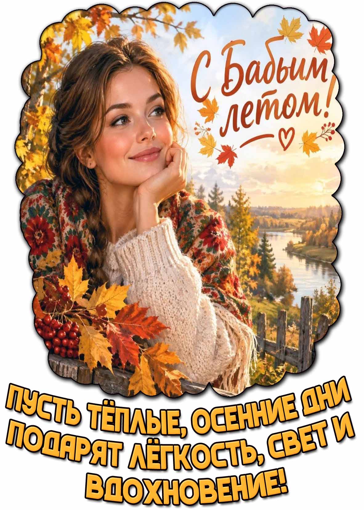 Красивая картинка "С Бабьим летом! Пусть тёплые, осенние дни подарят лёгкость, свет и вдохновение!"