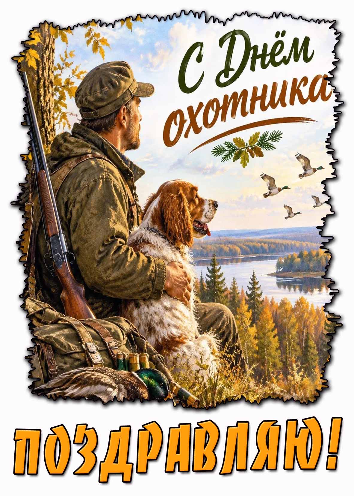 Красивая картинка "С днём охотника! Поздравляю!"