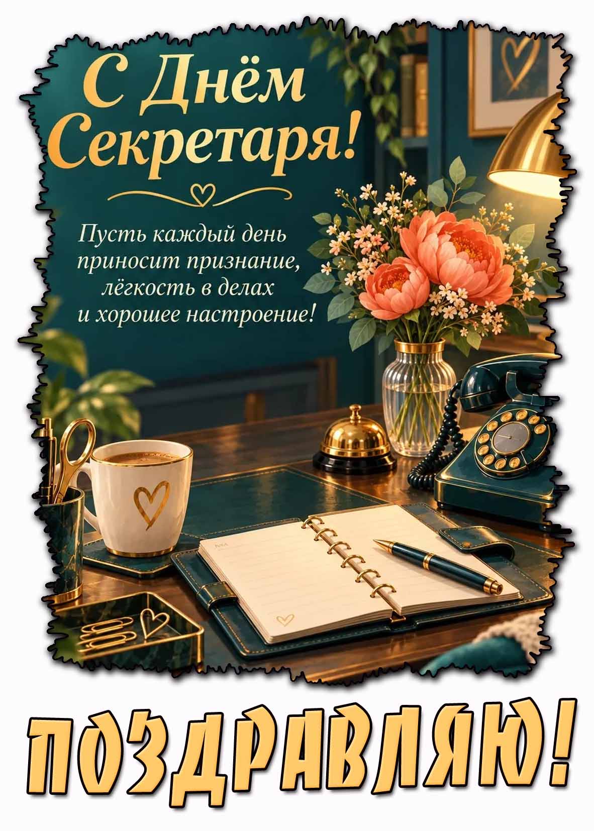Красивая картинка "С днём секретаря! Пусть каждый день приносит признание, лёгкость в делах и хорошее настроение! Поздравляю!"