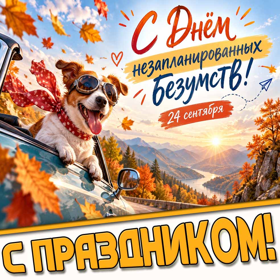 Красивая открытка 24 сентября - с днём незапланированных безумств! С праздником!