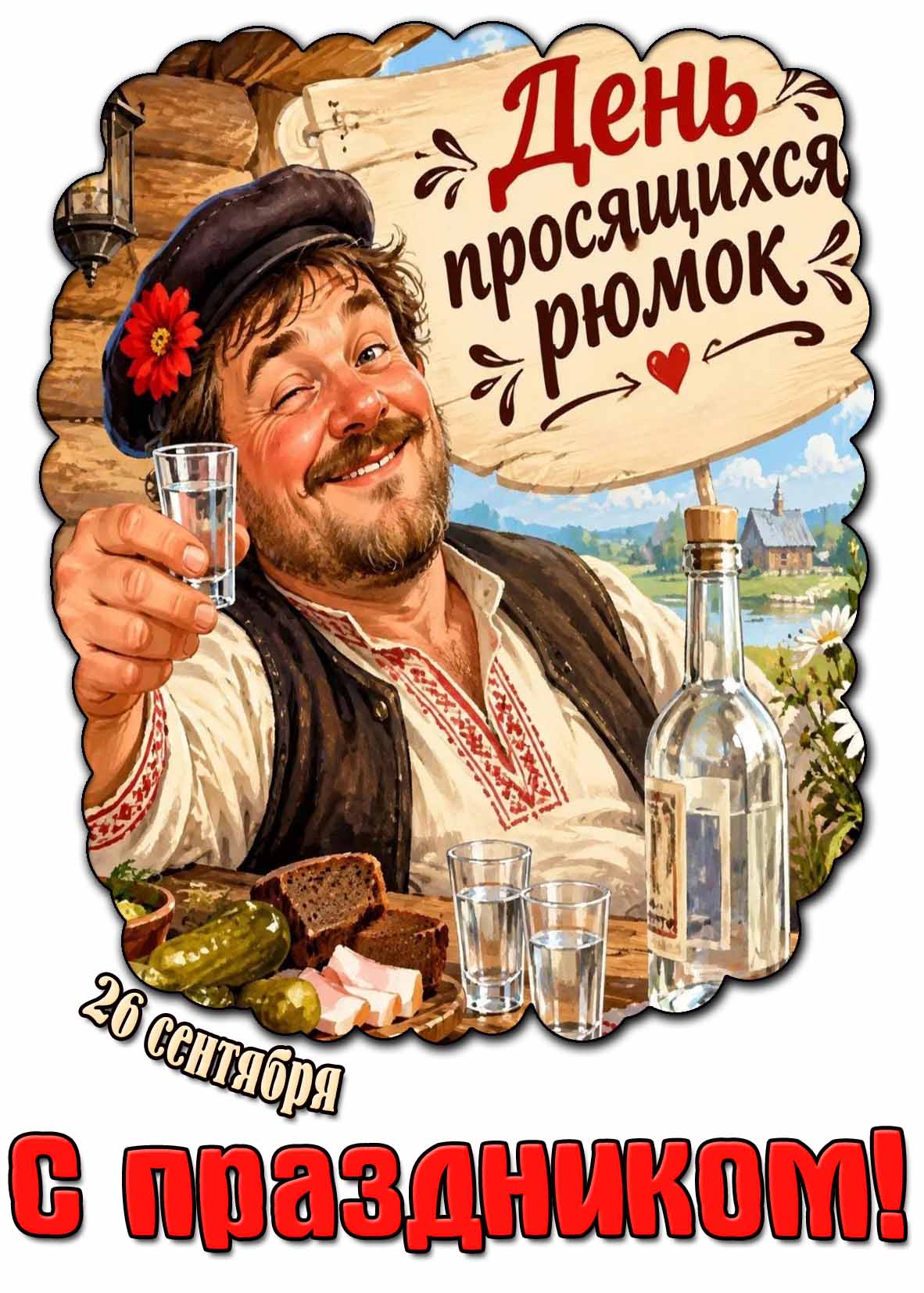 Красивая открытка 26 сентября - день просящихся рюмок! С праздником!