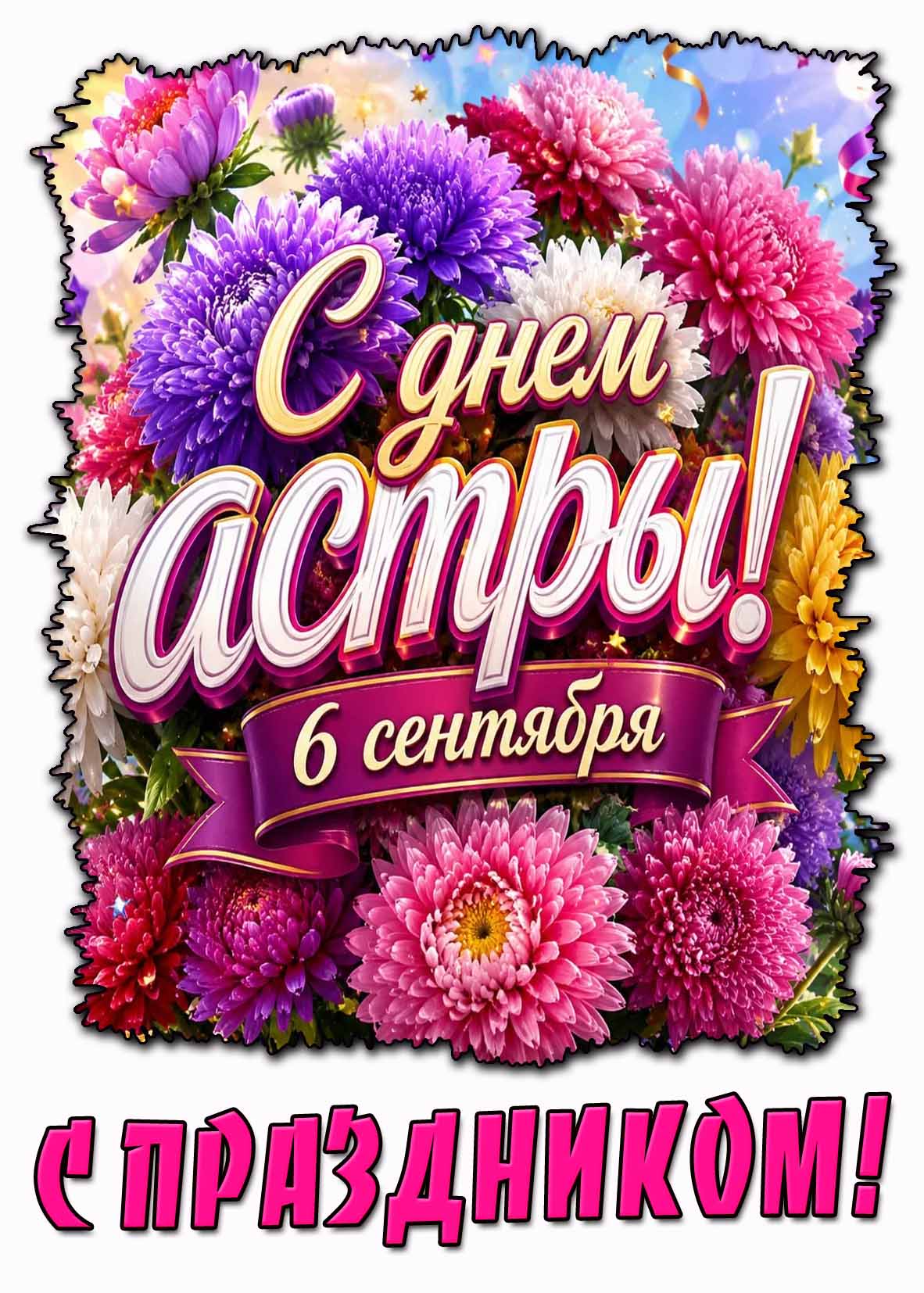 Красивая открытка 6 сентября - с днём астры! С праздником!
