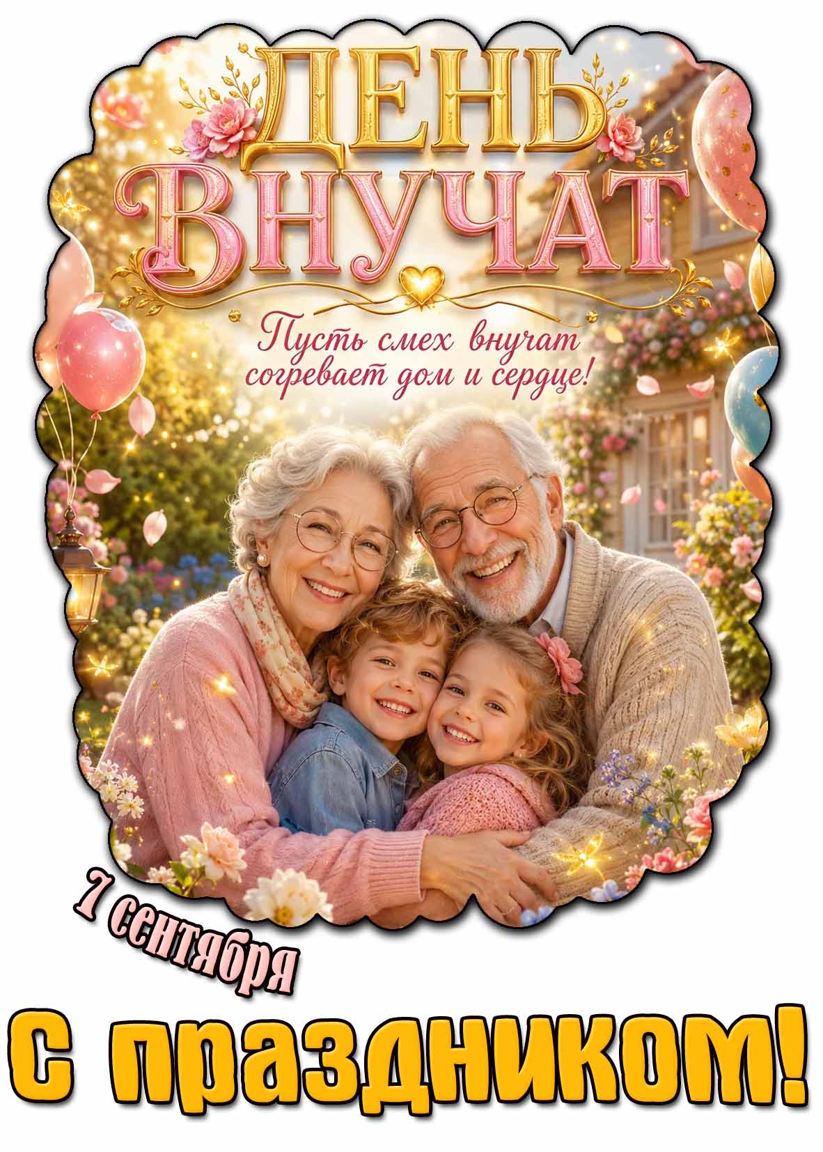 Красивая открытка 7 сентября - день внучат! Пусть смех внучат согревает дом и сердце! С праздником!
