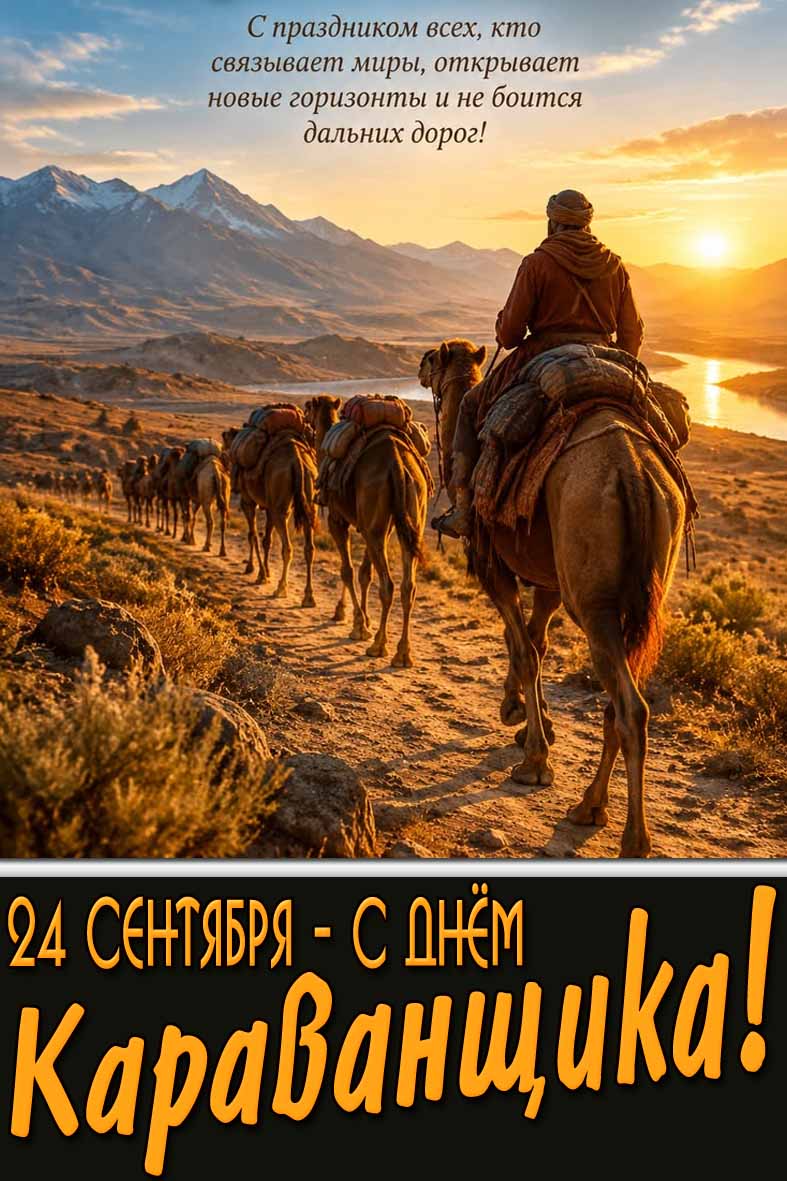 Открытка 24 сентября - с днём караванщика! С праздником всех, кто связывает миры, открывает новые горизонты и не боится дальних дорог!