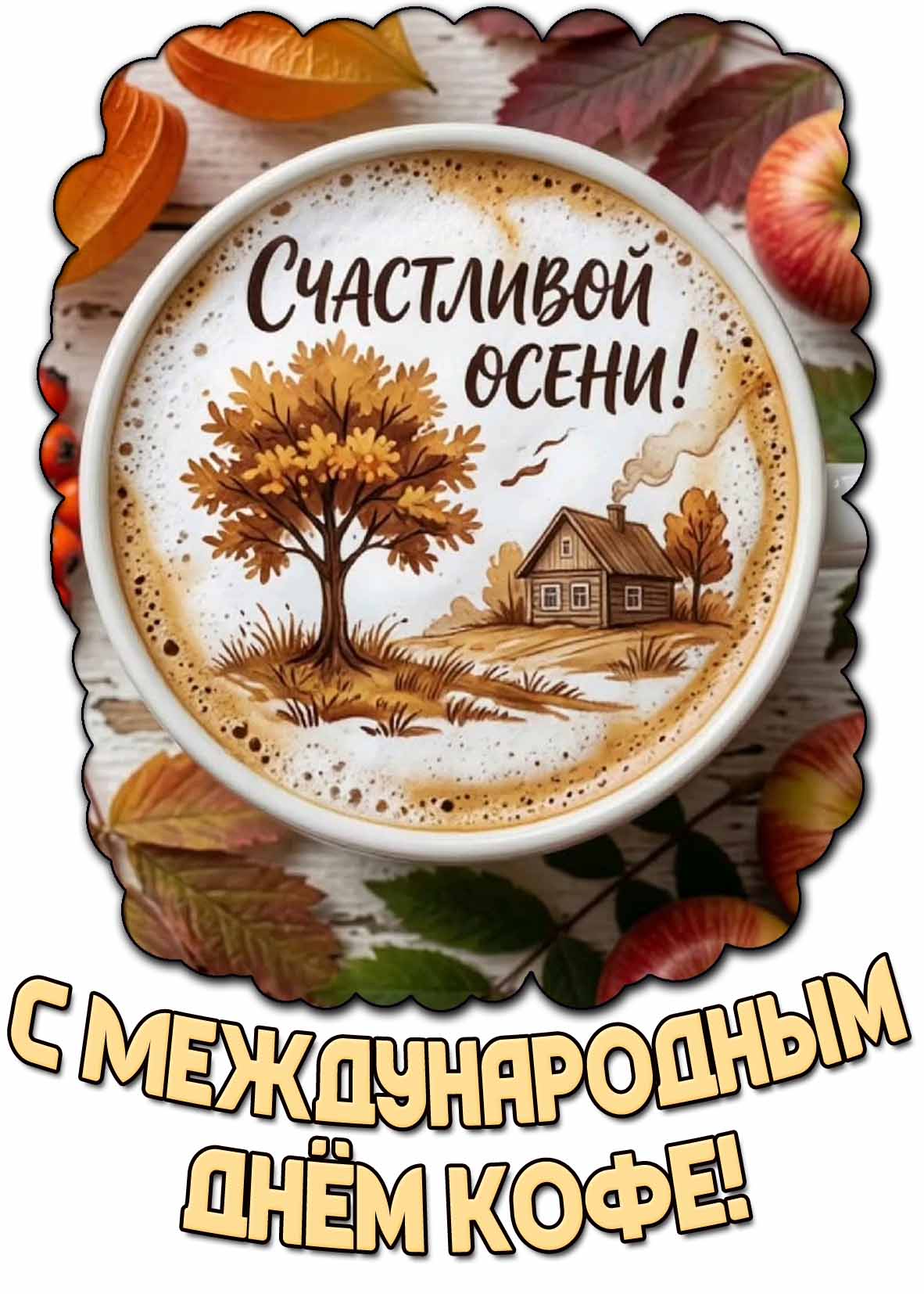 Открытка "С Международным днём кофе! Счастливой осени!"