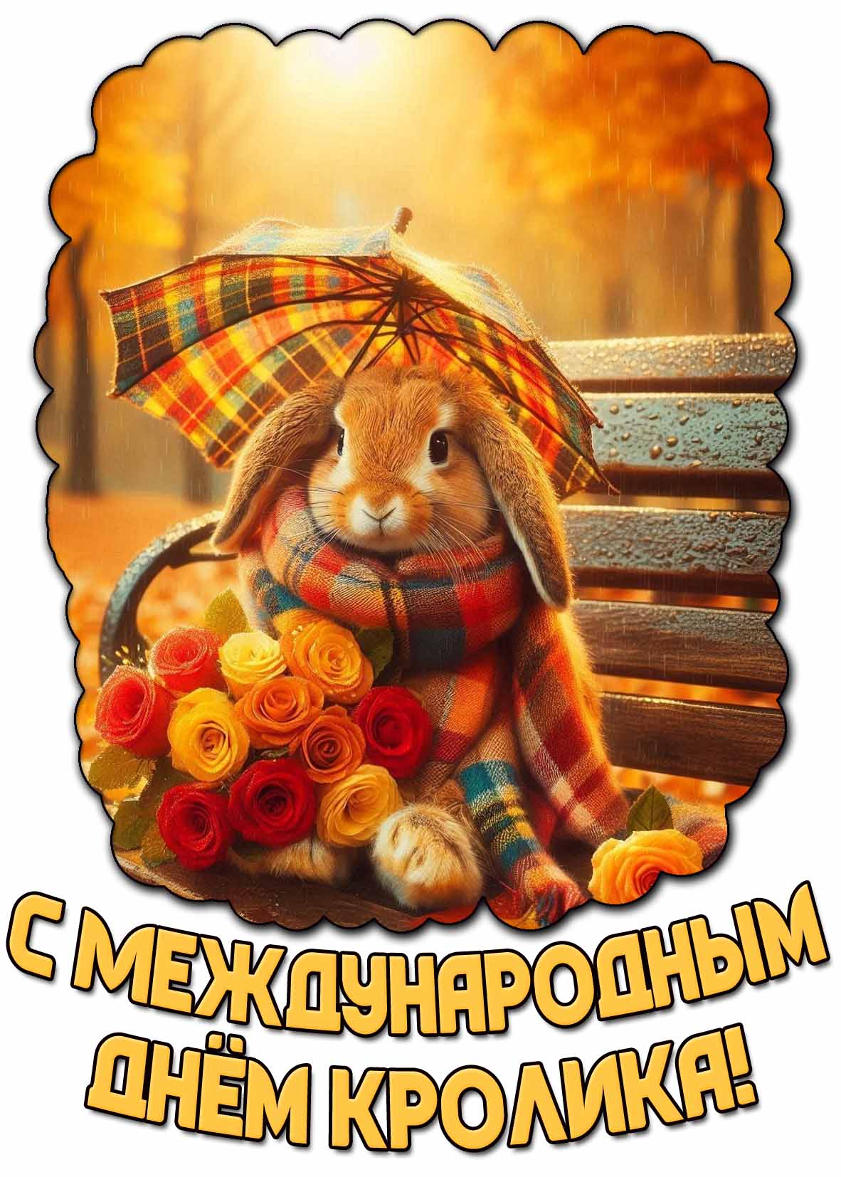 С Международным днём кролика! - красивая осенняя открытка