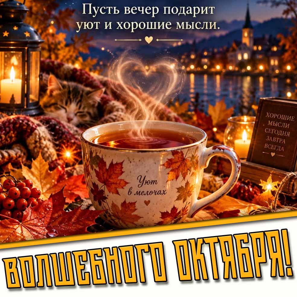 Открытка "Волшебного октября! Пусть вечер подарит уют и хорошие мысли!"