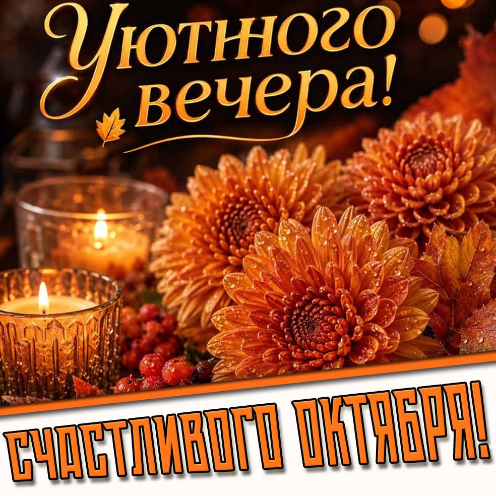 Красивая открытка "Уютного вечера! Счастливого октября!"