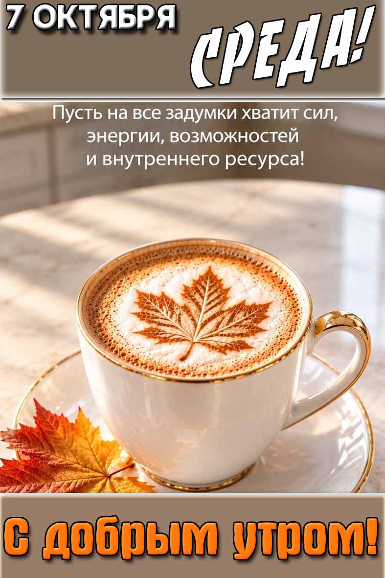 Картинка "7 октября среда! С добрым утром! Пусть на все задумки хватит сил, энергии, возможностей и внутреннего ресурса!"