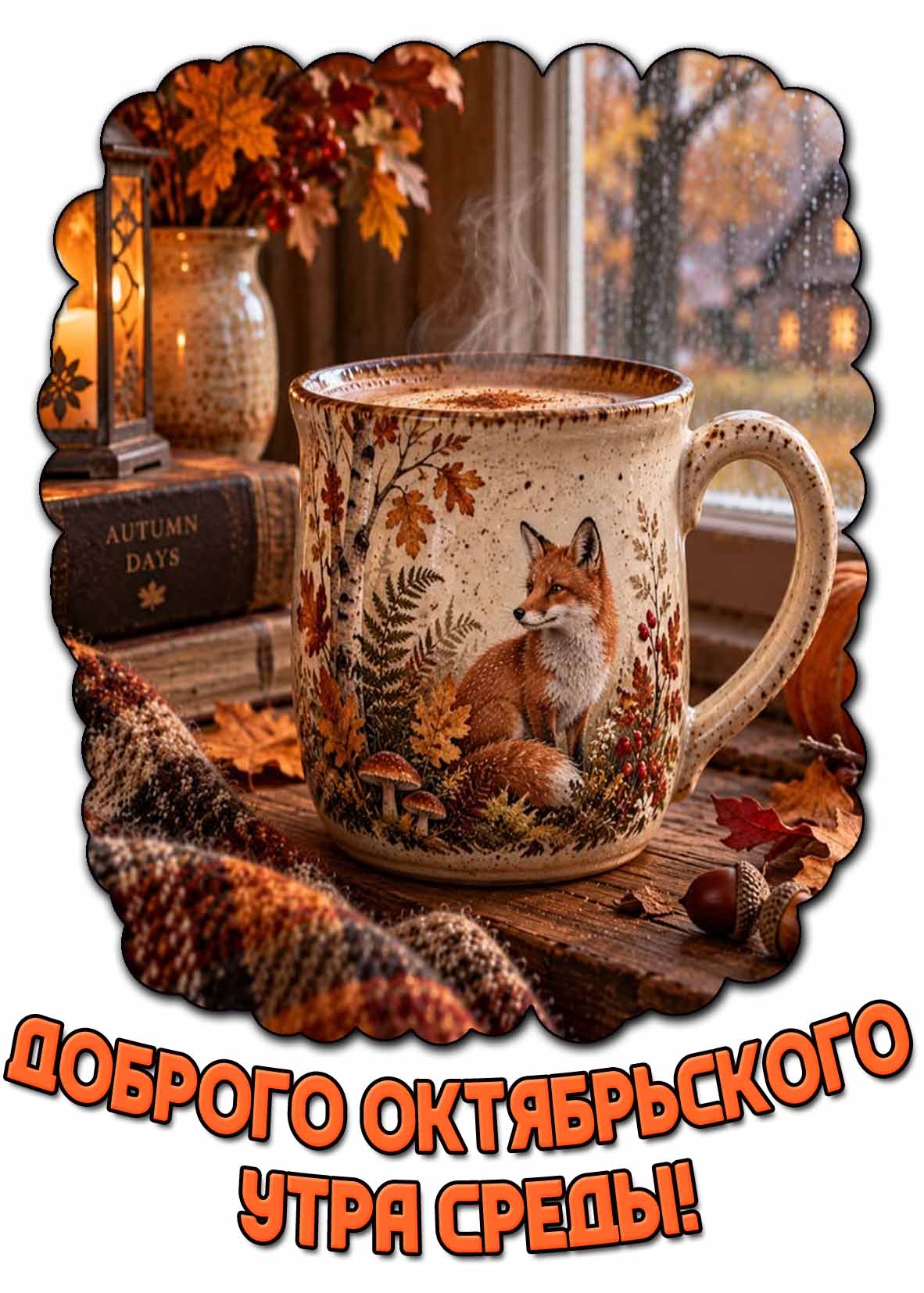 Доброго октябрьского утра среды! - открытка с кофе