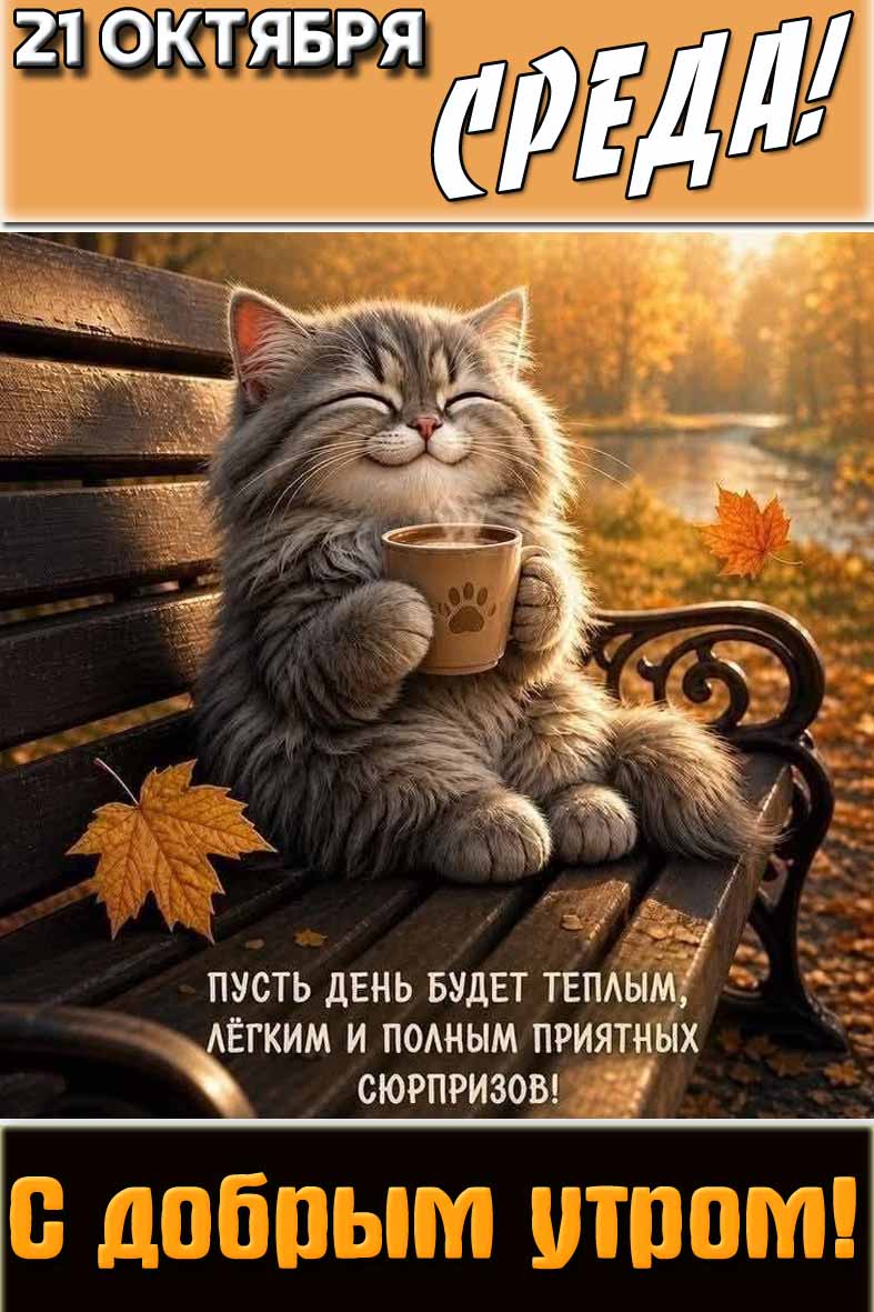 Картинка "21 октября среда! С добрым утром! Пусть день будет тёплым, лёгким и полным приятных сюрпризов!"
