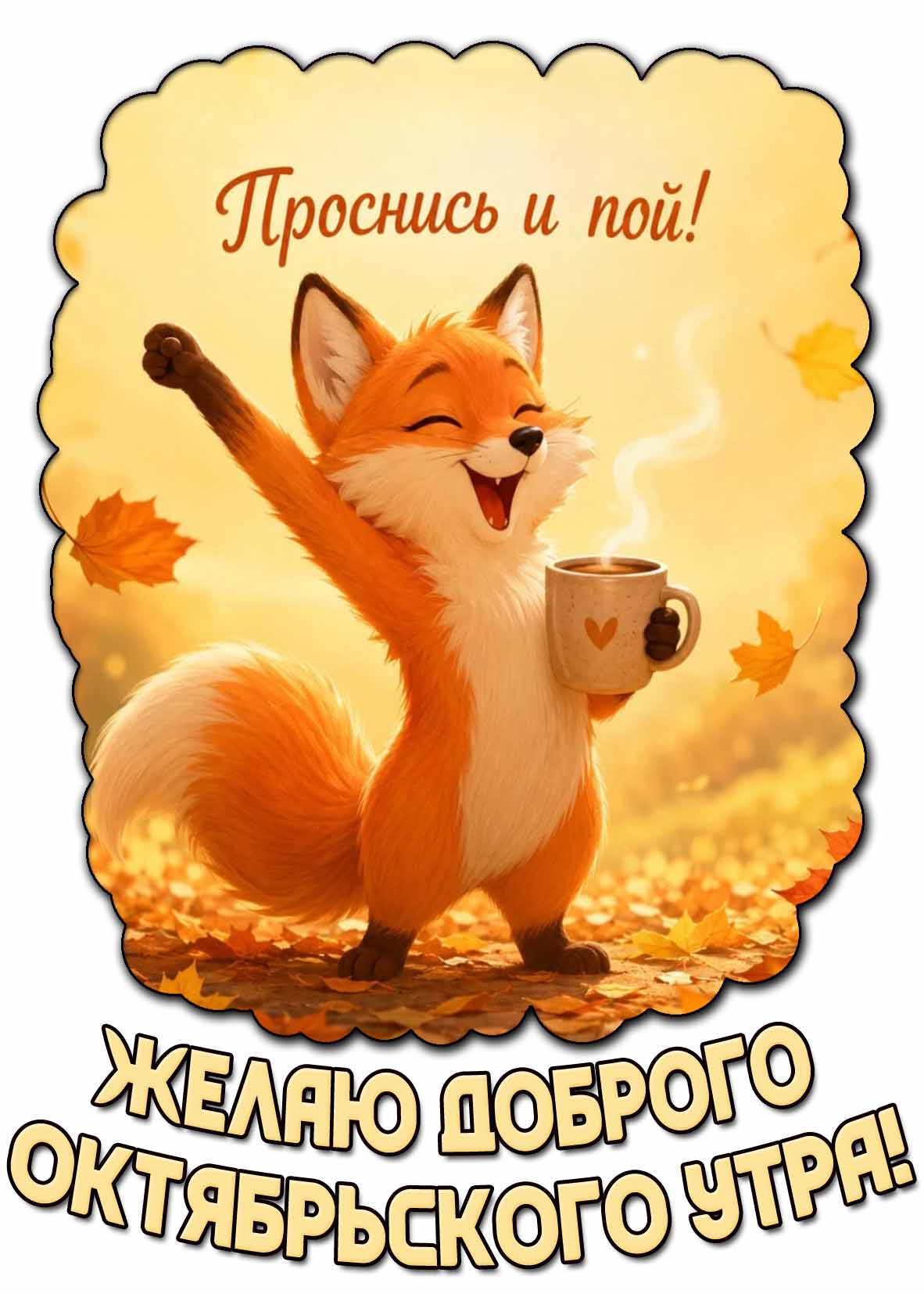 Прикольная открытка "Желаю доброго октябрьского утра! Проснись и пой!"