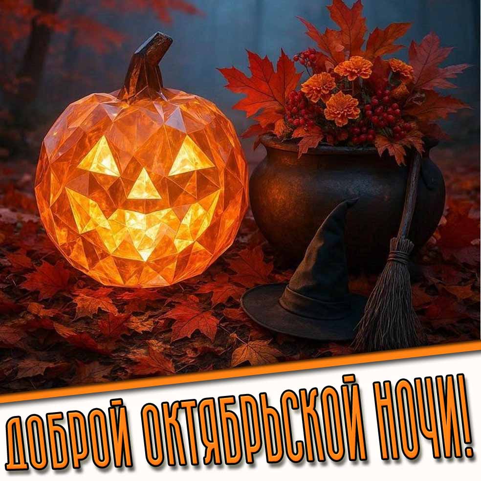 Доброй октябрьской ночи! - открытка с тыквой