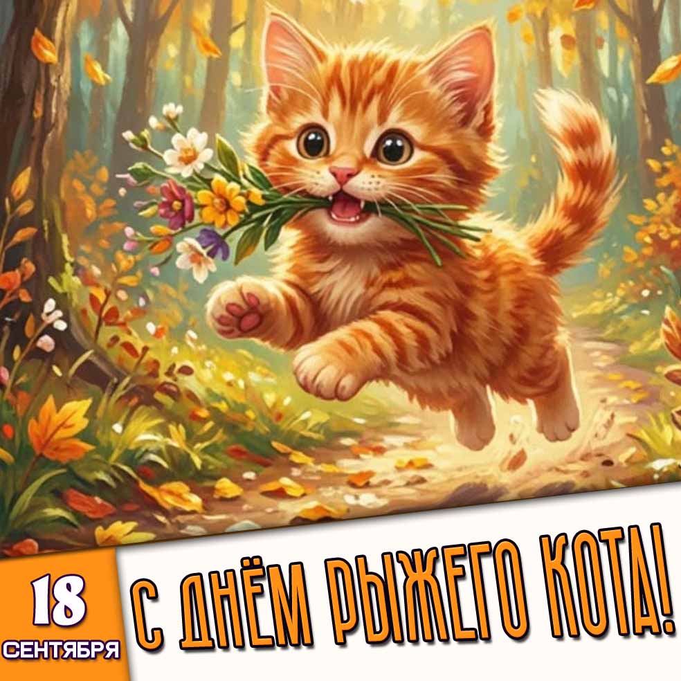 Осенняя картинка 18 сентября - с днём рыжего кота!