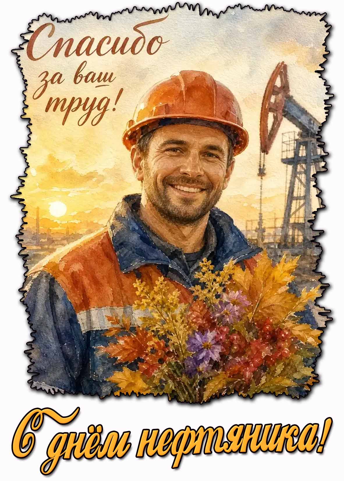 Осенняя картинка "С днём нефтяника! Спасибо за ваш труд!"