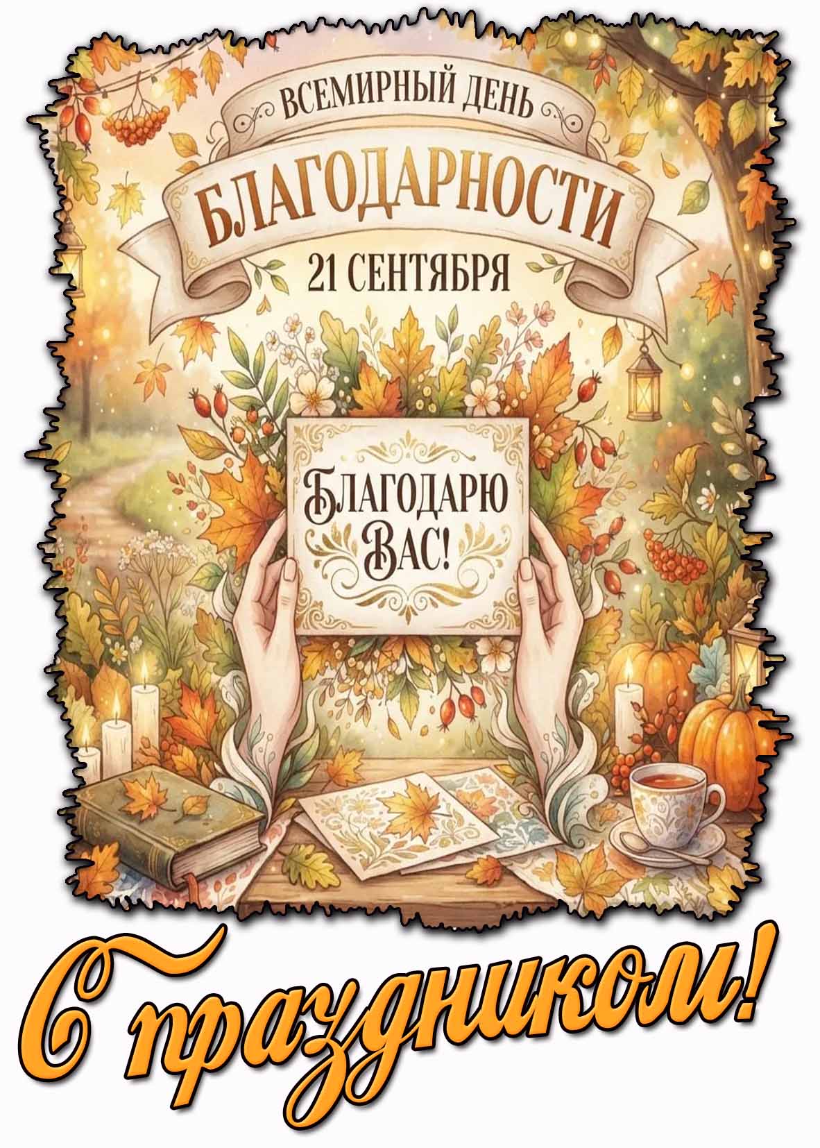 Осенняя открытка 21 сентября - Всемирный день благодарности! Благодарю вас! С праздником!