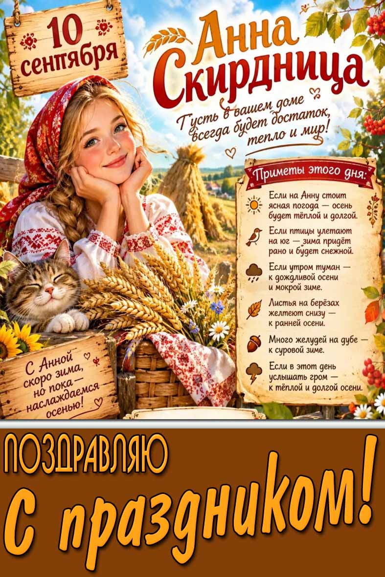 Открытка 10 сентября - Анна Скирдница! Поздравляю с праздником!