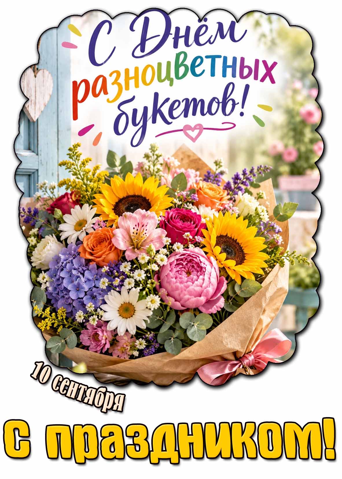 Открытка 10 сентября - с днём разноцветных букетов! С праздником!