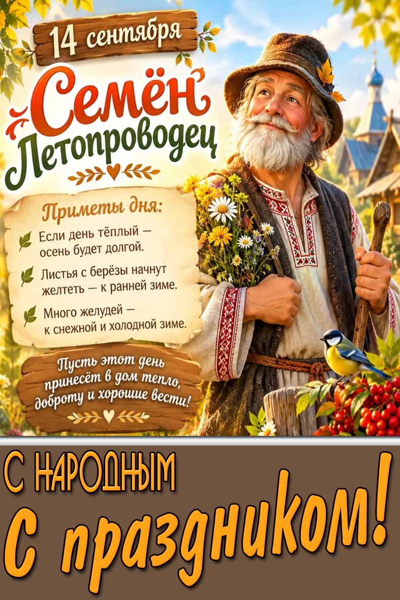 Открытка 14 сентября - Семён Летопроводец! С народным праздником!