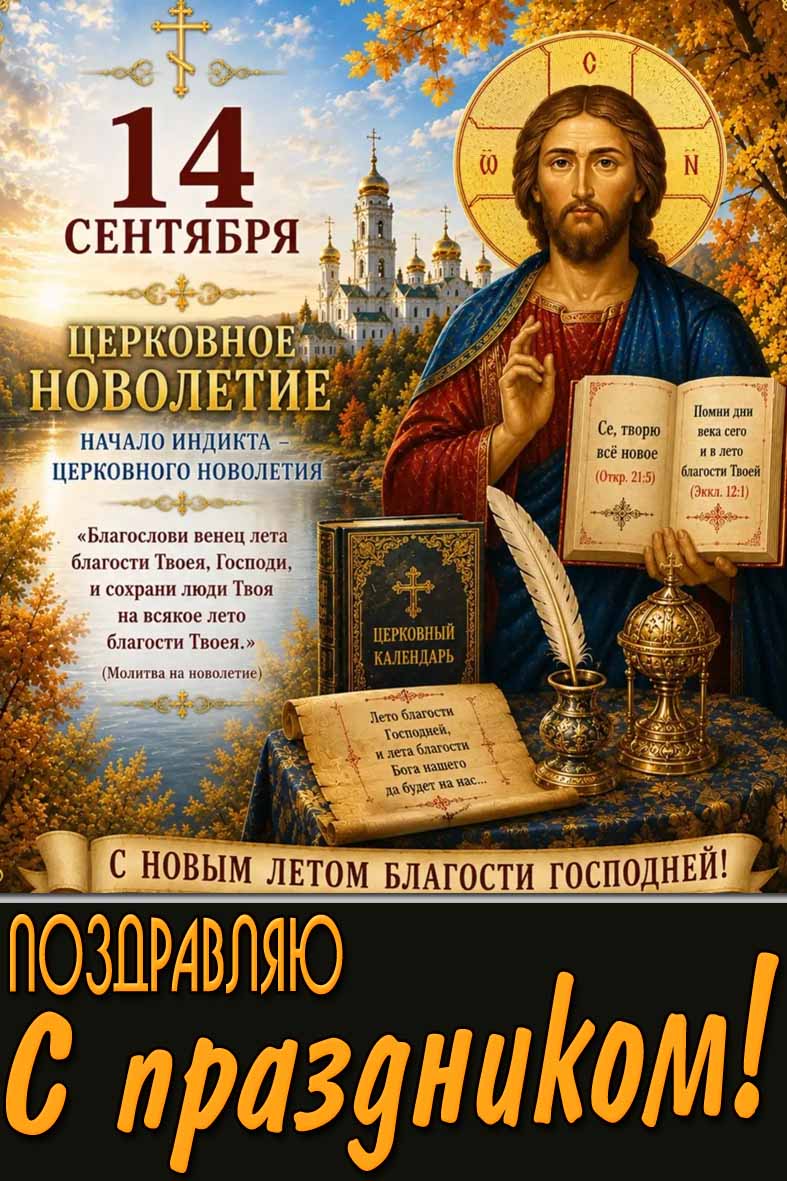 Открытка 14 сентября - Церковное Новолетие! Начало индикта! С новым летом благости Господней! Поздравляю с праздником!