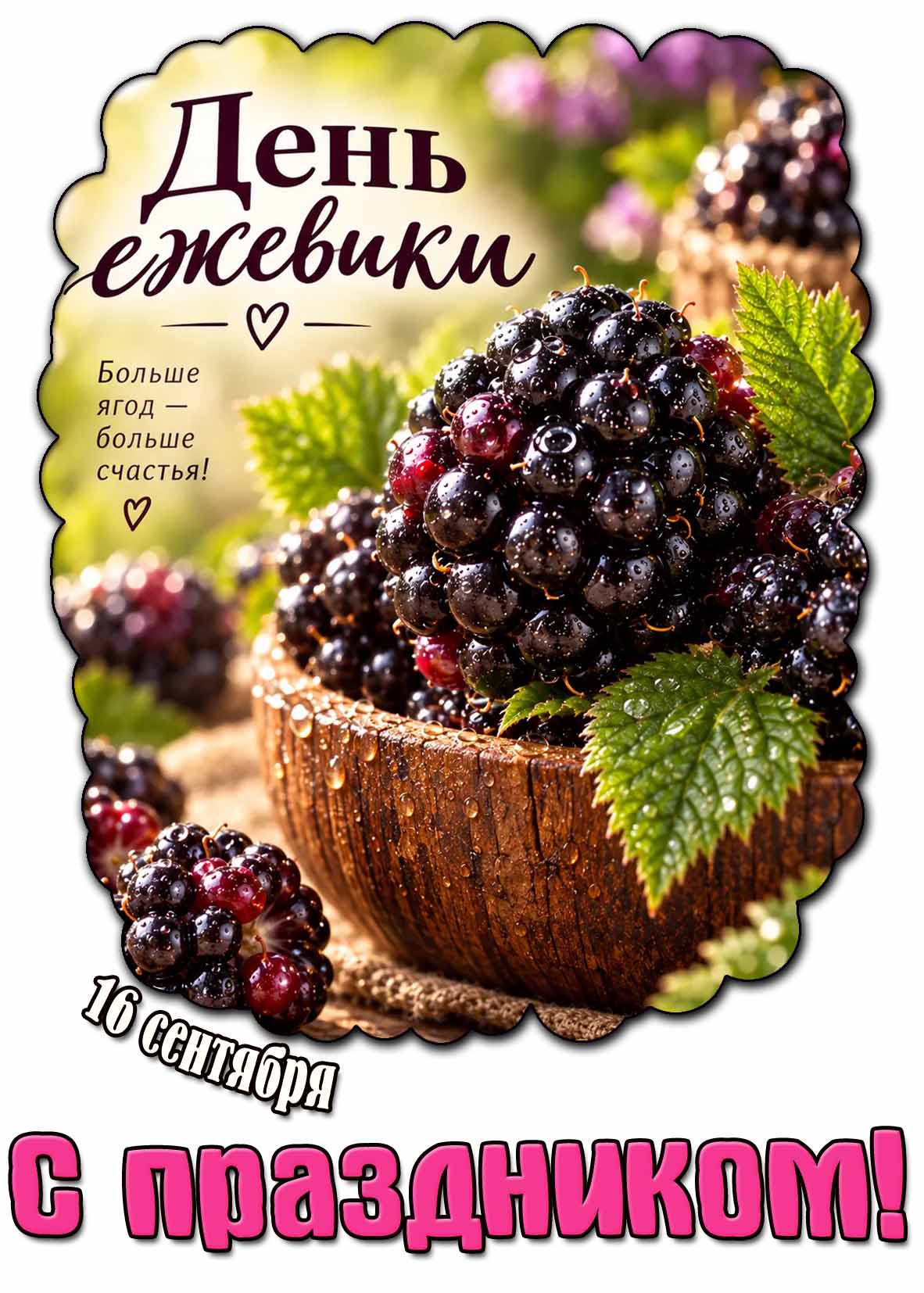 Открытка 16 сентября - день ежевики! Больше ягод - больше счастья! С праздником!