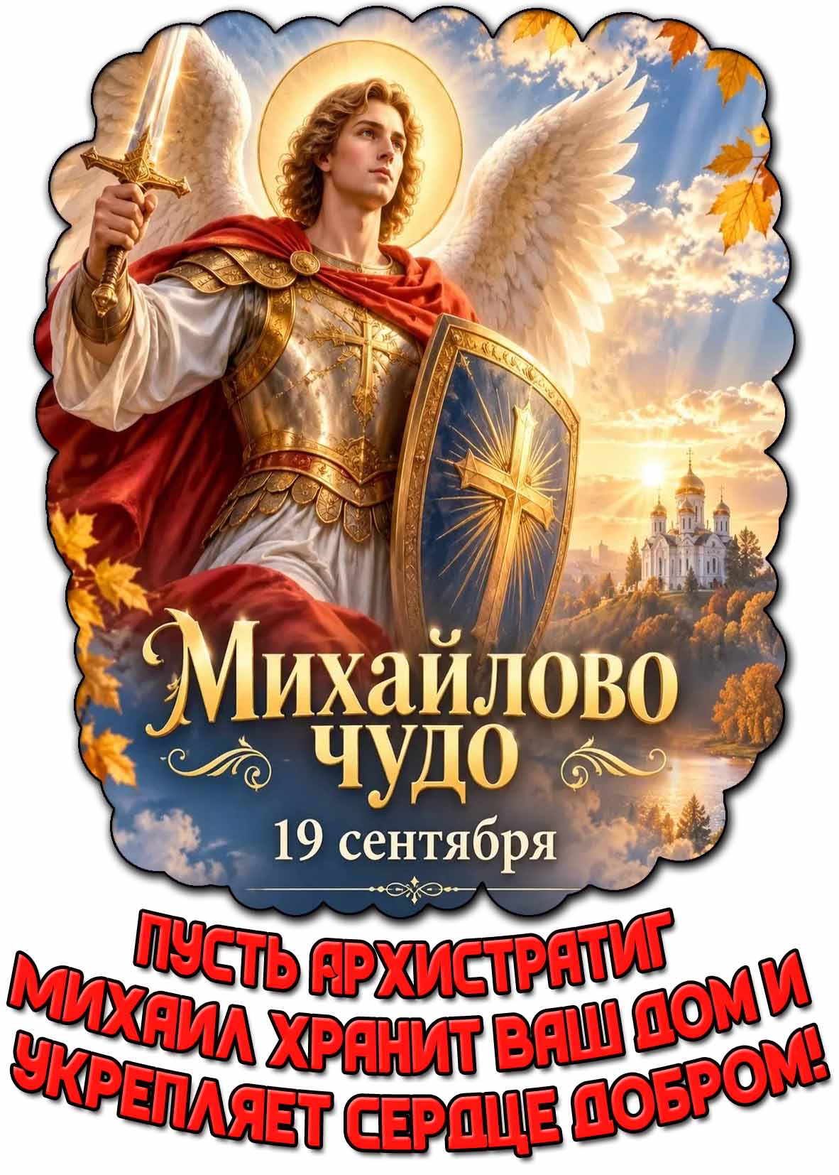 Открытка 19 сентября - Михайлово чудо! Пусть Архистратиг Михаил хранит ваш дом и укрепляет сердце добром!
