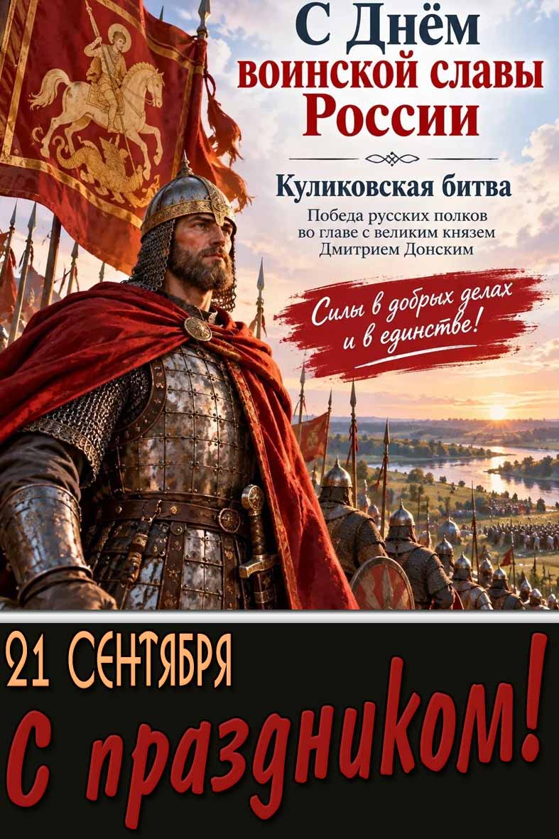 Открытка 21 сентября - с днём воинской славы! Куликовская битва! С праздником!