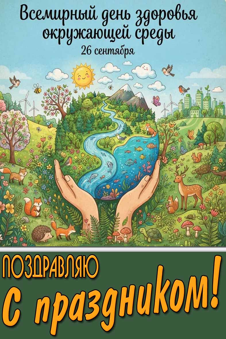 Красивая открытка с животными и планетой Земля в руках к 26 сентября - Всемирный день здоровья окружающей среды! Поздравляю с праздником! Открытка 26 сентября - Всемирный день здоровья окружающей среды! Поздравляю с праздником!