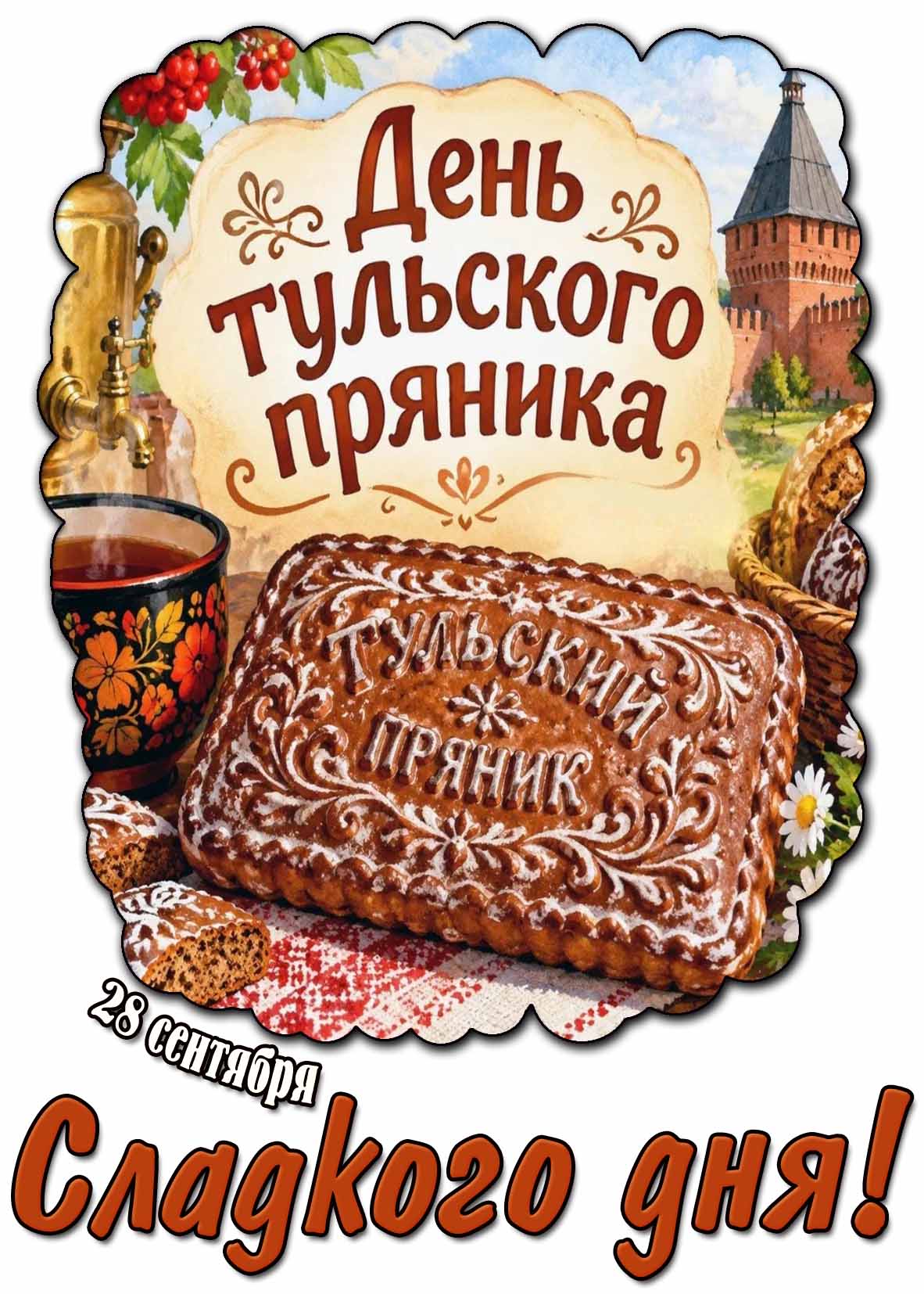 Открытка 28 сентября - день тульского пряника! Сладкого дня!