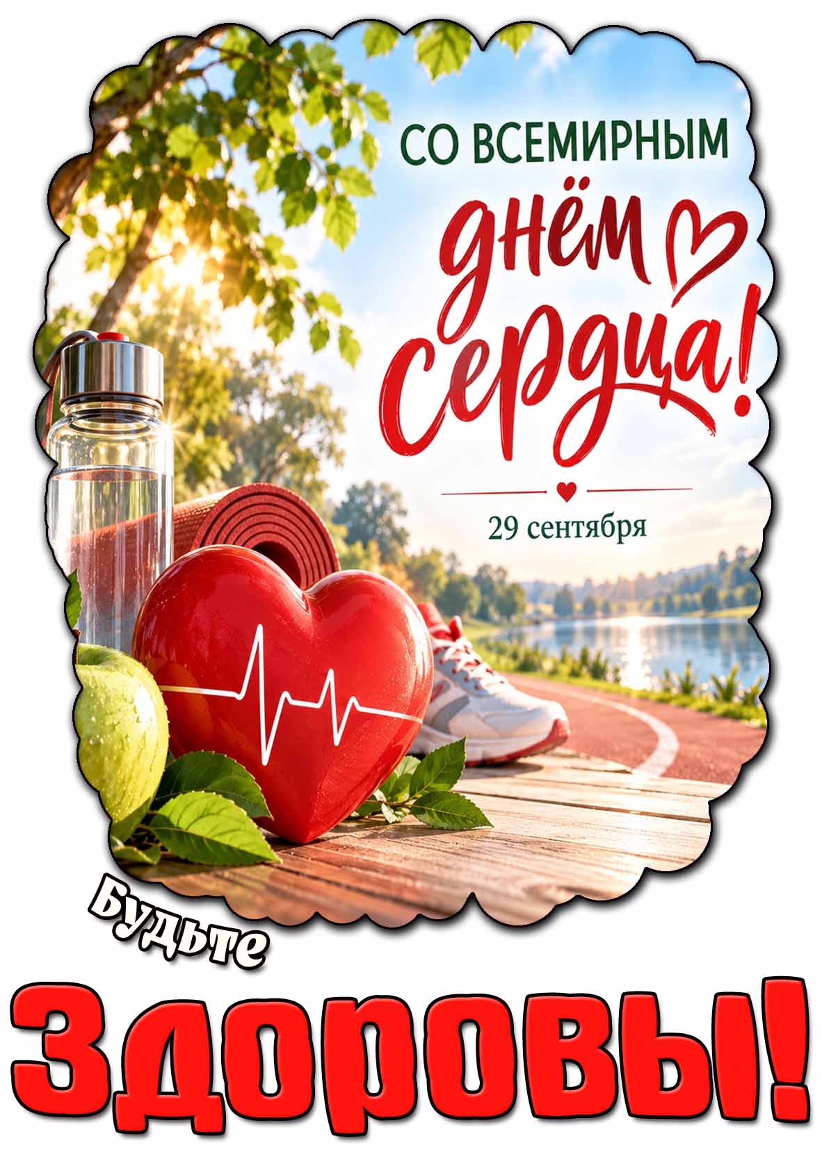 Открытка 29 сентября - со Всемирным днём сердца! Будьте здоровы!