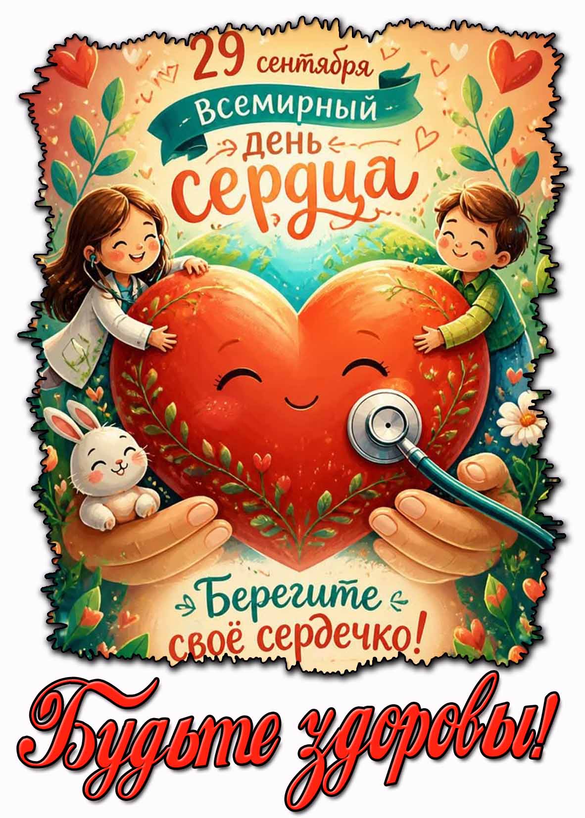 Открытка 29 сентября - Всемирный день сердца! Берегите своё сердечко! Будьте здоровы!