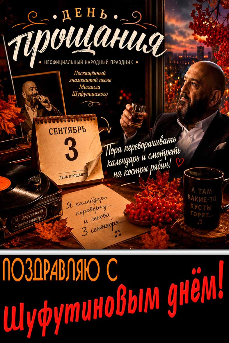 Открытка 3 сентября - день прощания! Поздравляю с Шуфутиновым днём!