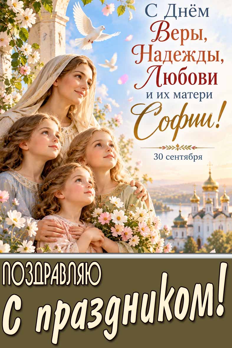 Открытка 30 сентября - с днём Веры, Надежды, Любови и их матери Софии! Поздравляю с праздником!