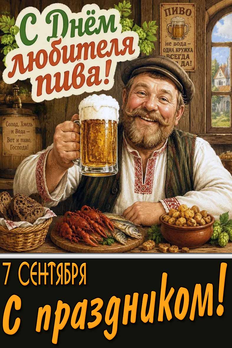 Открытка 7 сентября - с днём любителя пива! С праздником!
