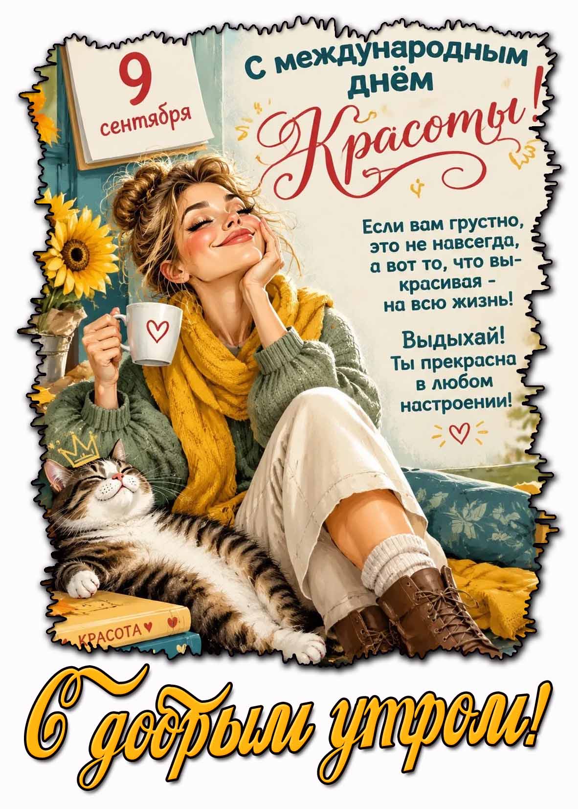 Открытка 9 сентября - С добрым утром! С Международным днём красоты!