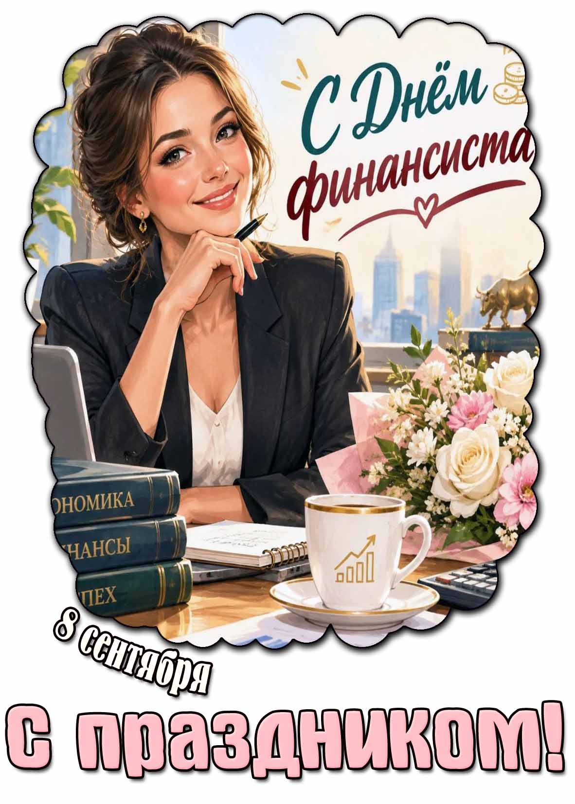 Открытка для девушки на 8 сентября - с днём финансиста! С праздником!