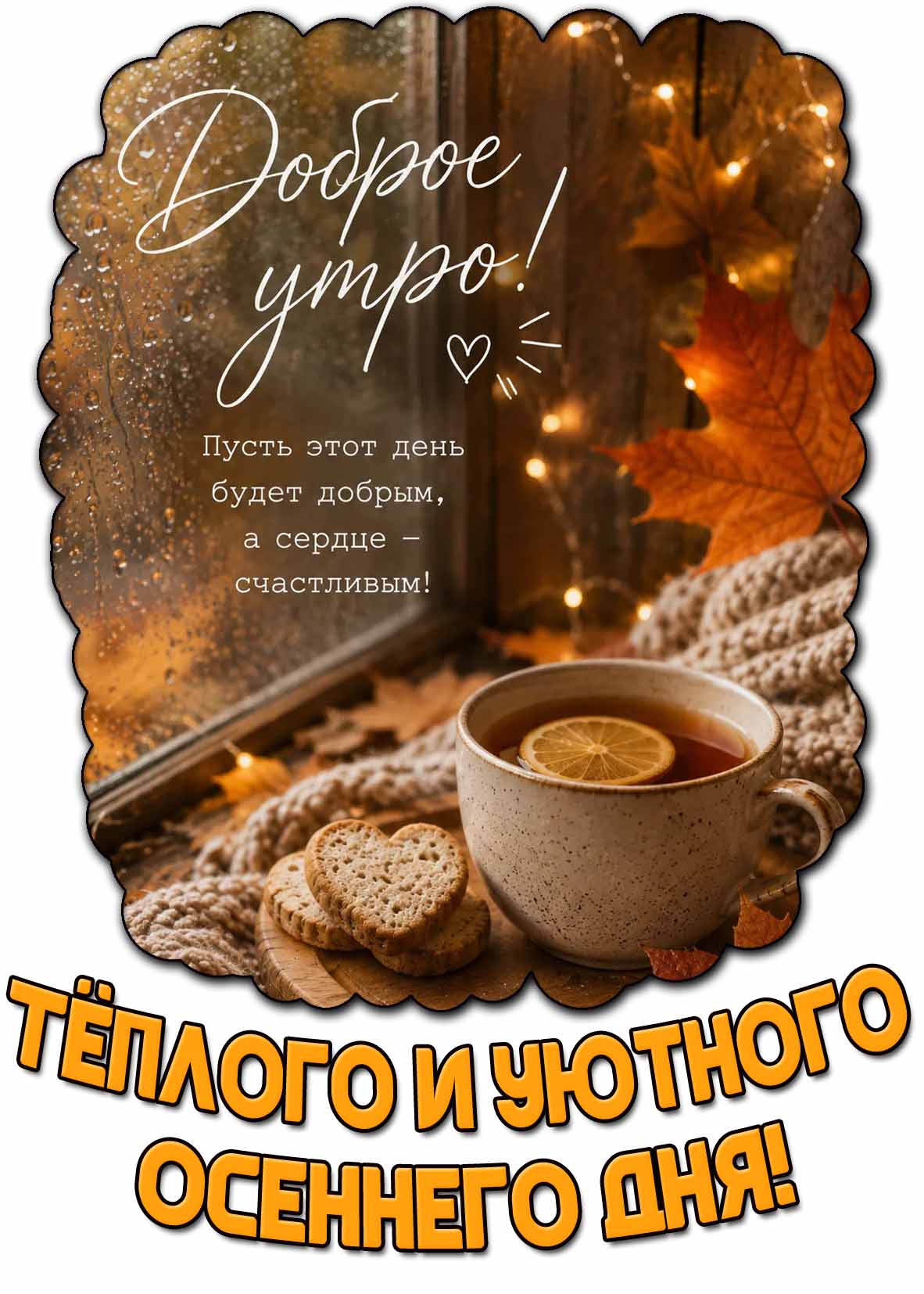 Открытка "Доброе утро! Пусть этот день будет добрым, а сердце - счастливым! Тёплого и уютного осеннего дня!"