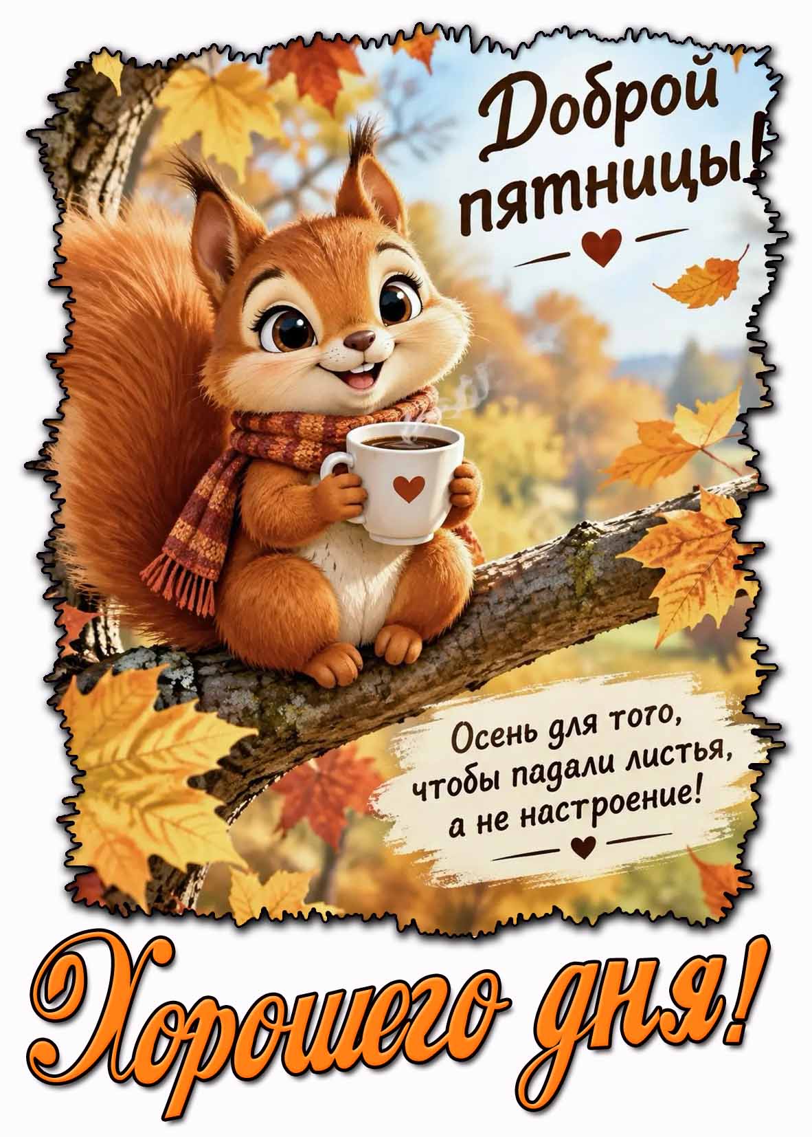 Открытка "Доброй пятницы! Хорошего дня! Осень для того, чтобы падали листья, а не настроение!"