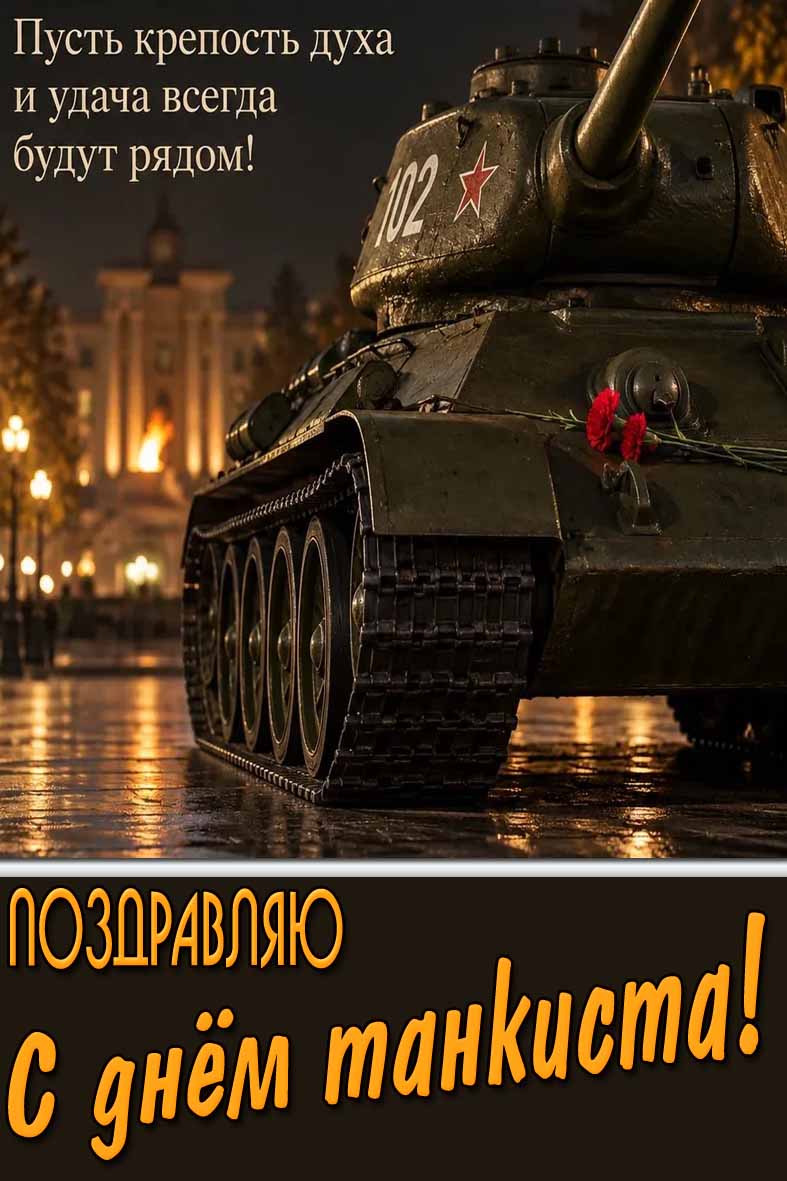 Открытка "Поздравляю с днём танкиста! Пусть крепость духа и удача всегда будут рядом!"