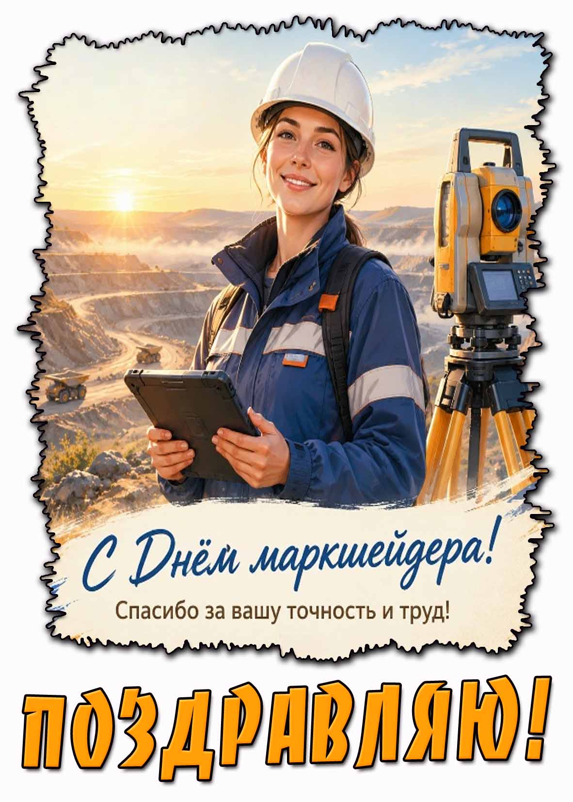 Открытка "С днём маркшейдера! Спасибо за вашу точность и труд! Поздравляю!"