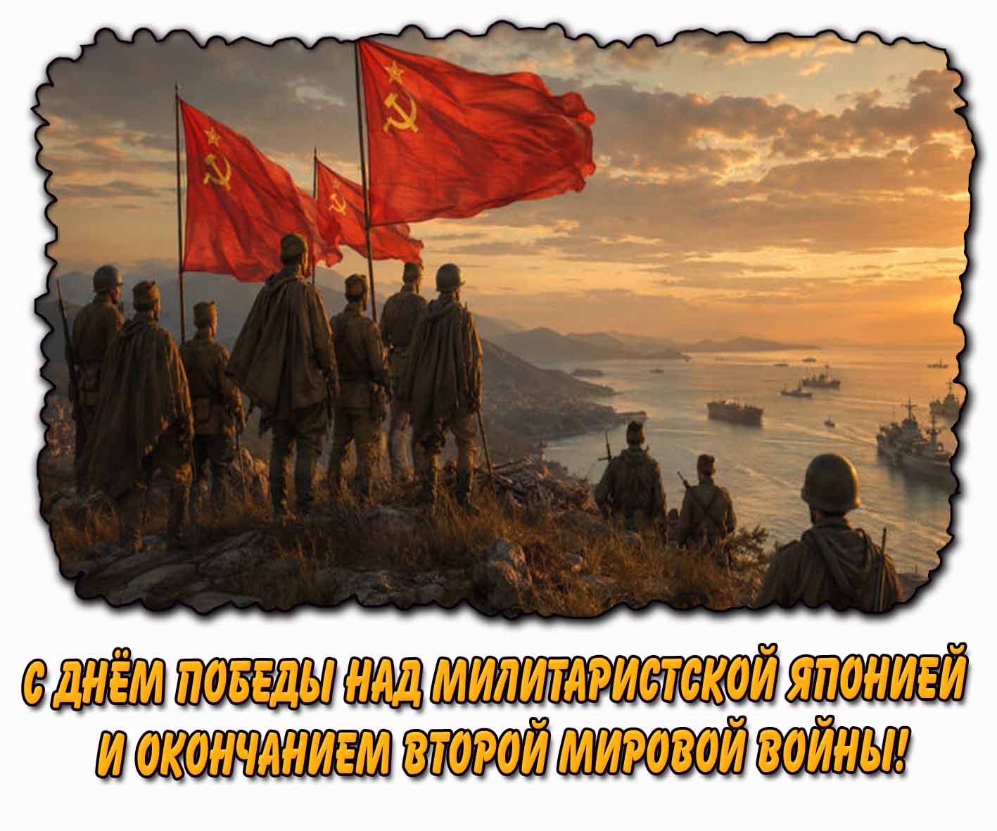 Открытка с днём победы над милитаристской Японией и окончанием Второй мировой войны