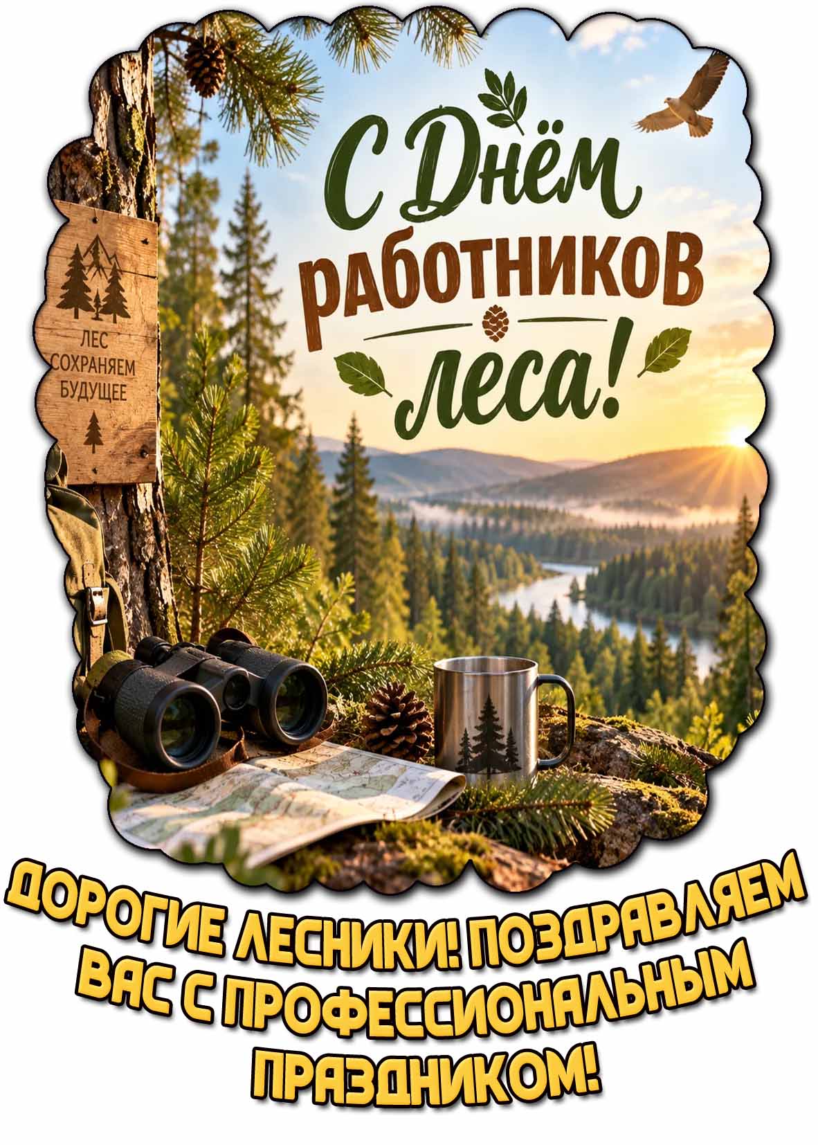 Открытка "С днём работников леса! Дорогие лесники! Поздравляем вас с профессиональным праздником!"
