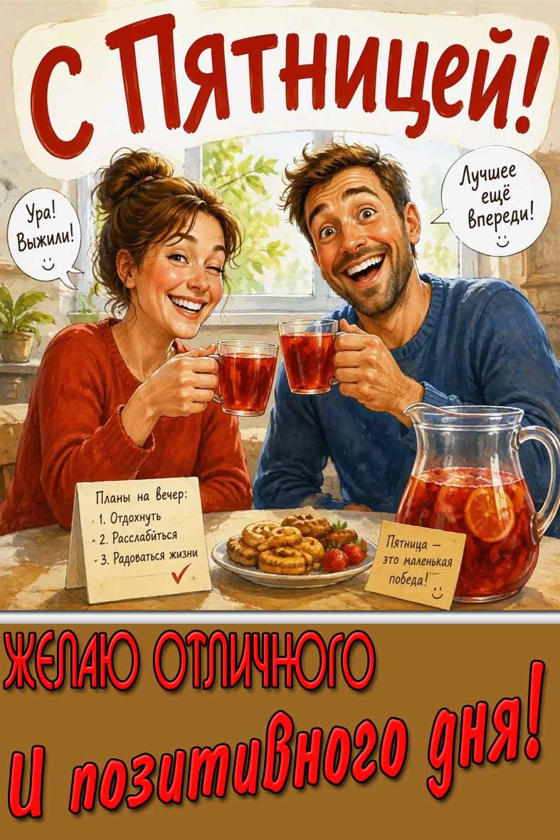 Открытка "С пятницей! Желаю отличного и позитивного дня!"