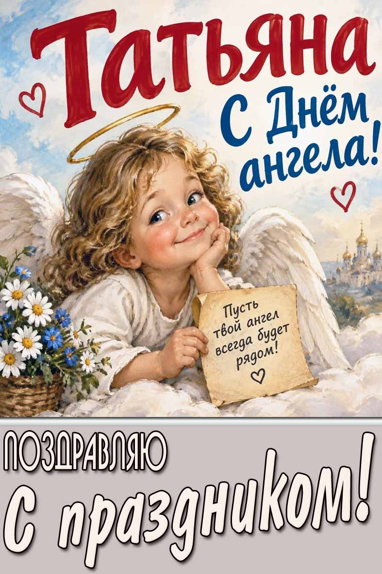 Открытка "Татьяна, с днём ангела! Пусть твой ангел всегда будет рядом! Поздравляю с праздником!"
